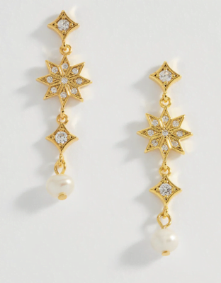 Estella Bartlett CZ Star Pearl Drop Earrings